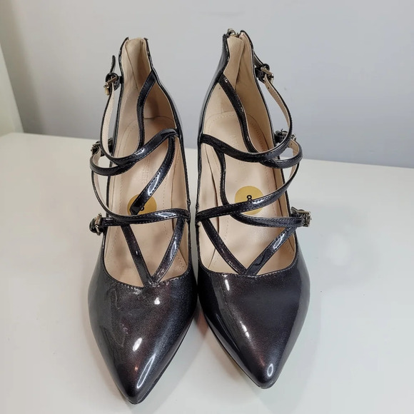 Marc Fisher Dangerly Patent Leather Black Dark Gray Strappy Heels Size Women's 8 - Picture 4 of 12